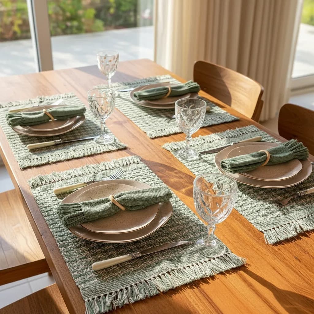 Kit Jogo Americano Pistache Menta Sousplat  Decoração Mesa Posta Tear Mineiro  4, 6 e 8 lugares