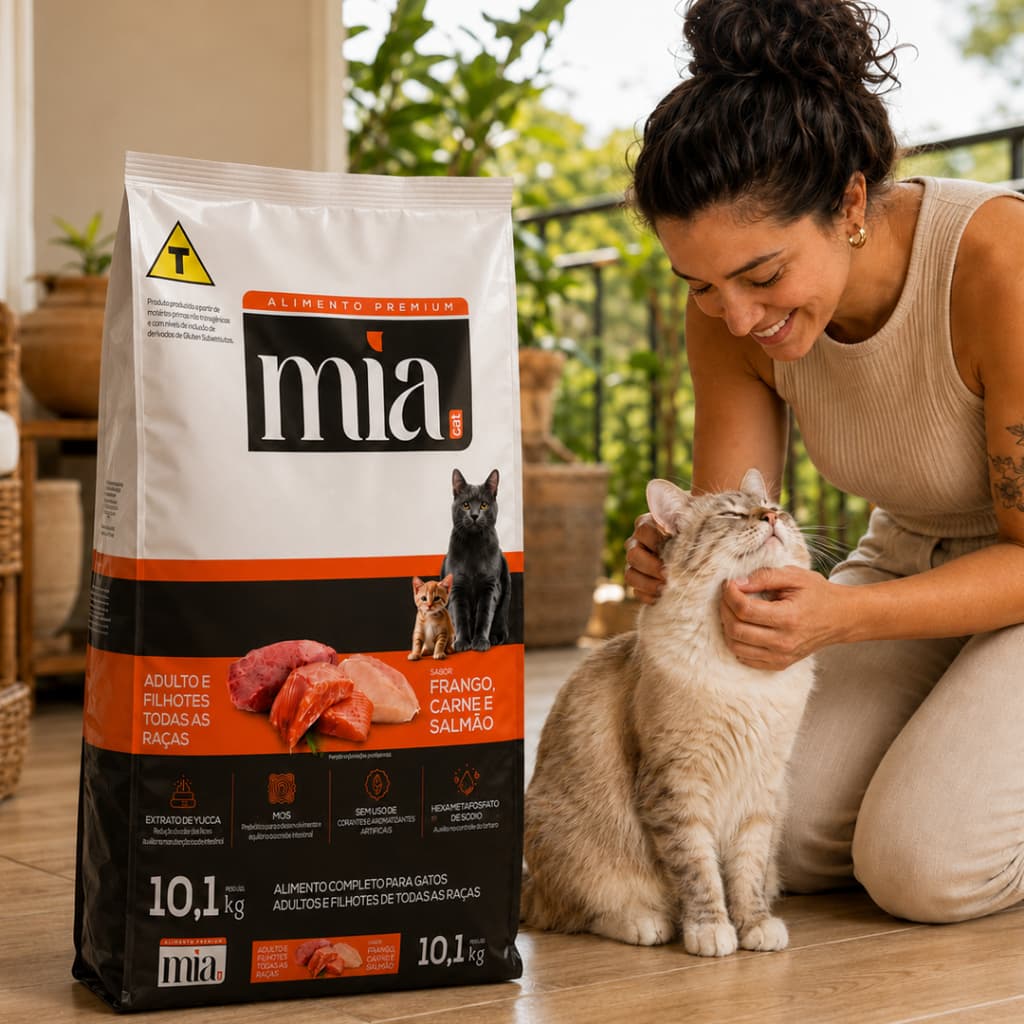 Ração Gato 10kg Filhote Adulto Mia Cat Premium 27% Proteína