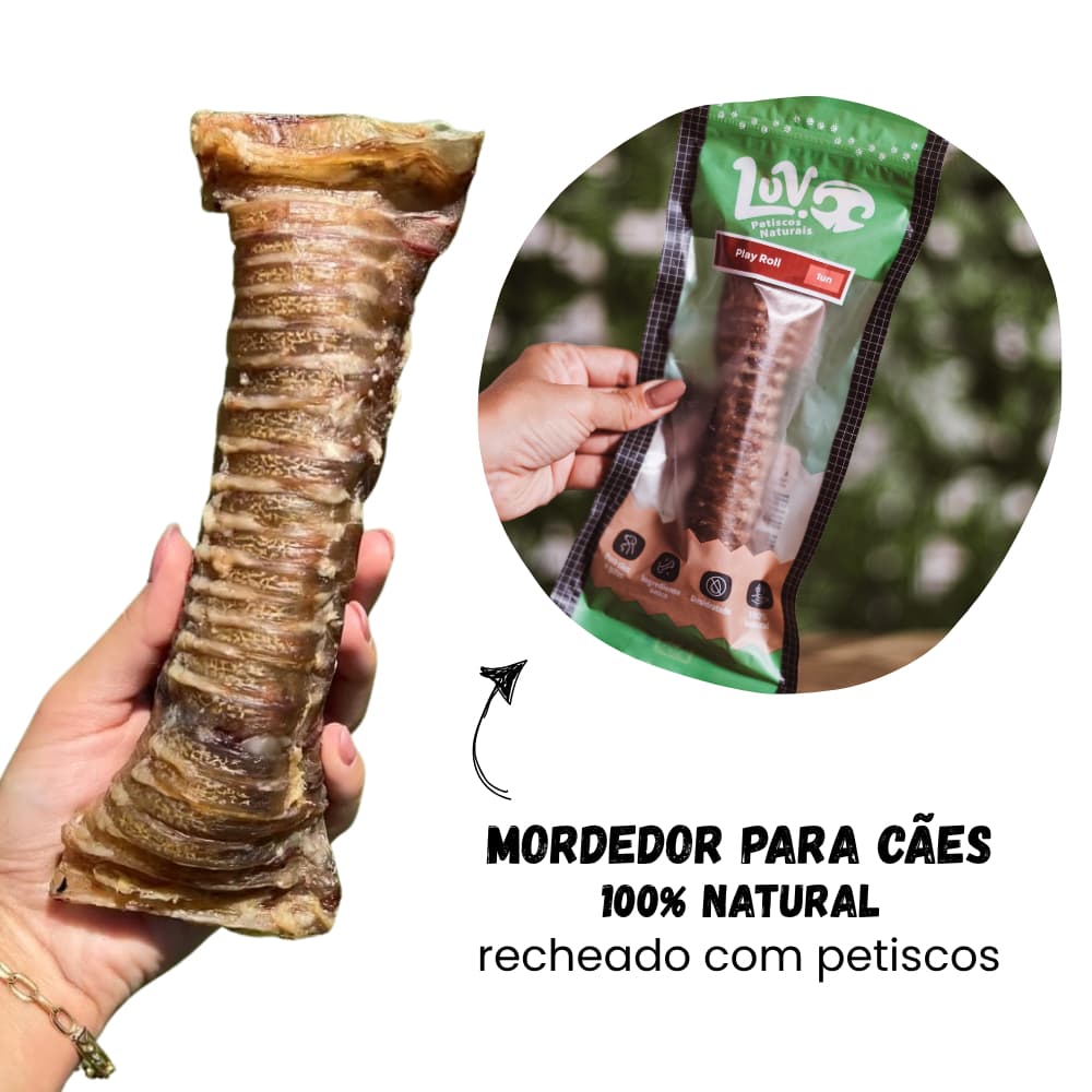 Play Roll Traqueia Recheada Mordedor Natural para Cães 1 unid - Luv