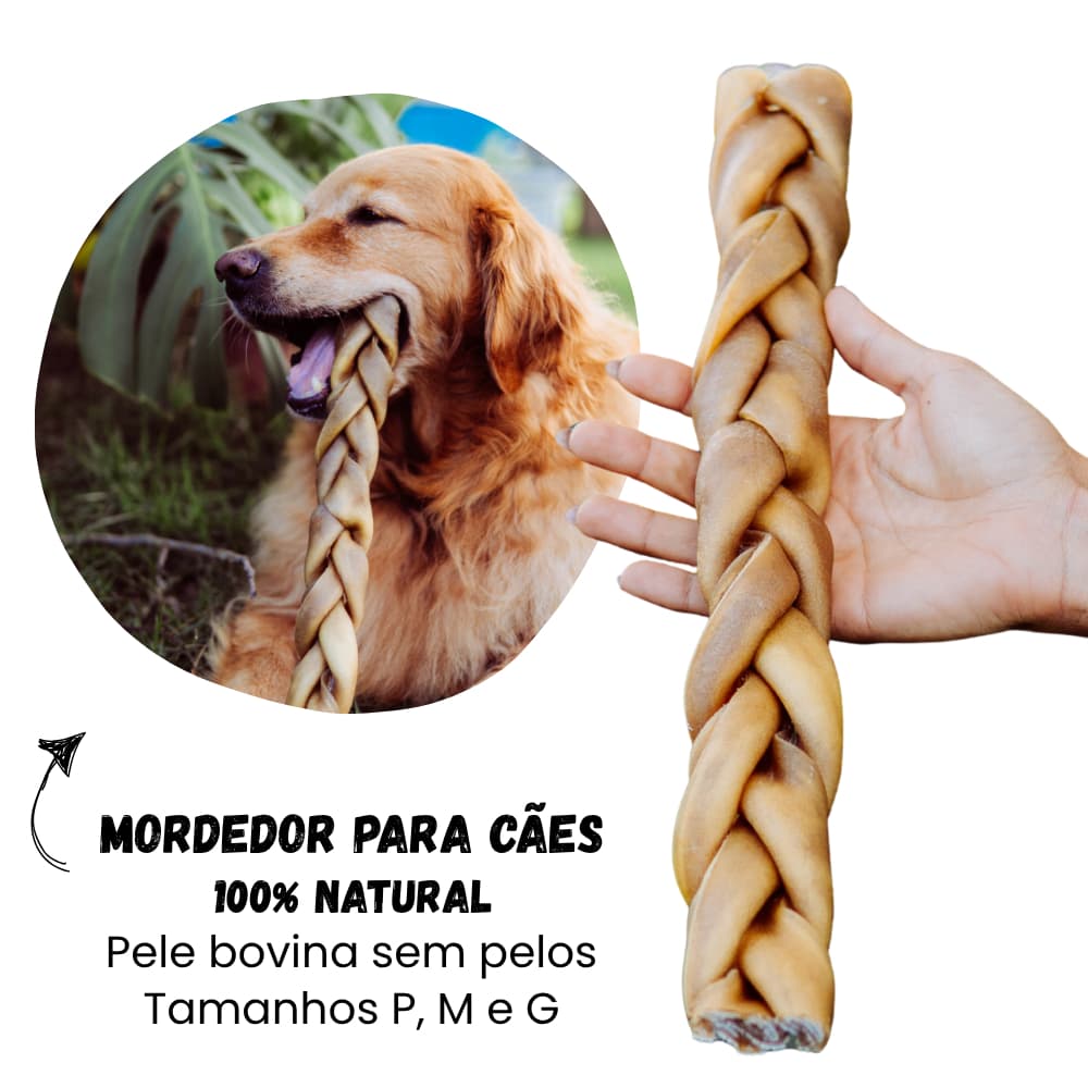 Trança Pele Bovina SEM PELOS Mordedor Natural para Cães 1 unid - Natuka