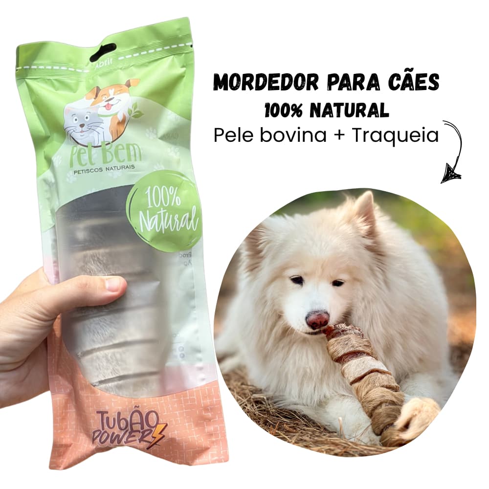 Tubão Power Traqueia e Pele Bovina Mordedor Natural para Cães 1 unid - Pet Bem