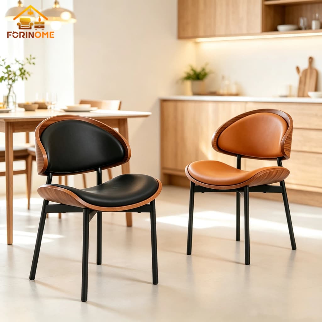 Kit 2 Cadeira de Jantar Design Vintage Estrutura Madeira Curvada Assento e Encosto Estofado Couro Sintético