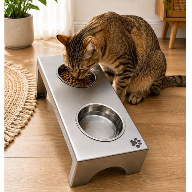 Comedouro de gatos e cachorros em aço inoxidável