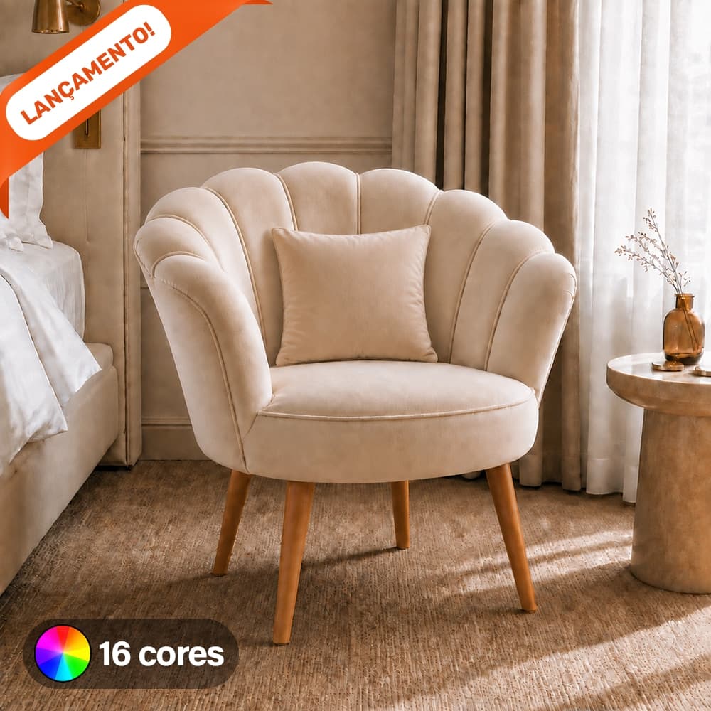 Poltrona Decorativa Lótus Flor Luxo Premium para Sala Pés Palito Suede Aninha Poltronas