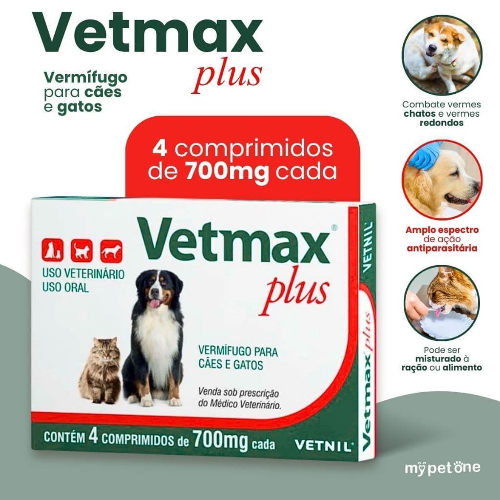 Vetmax Plus 700mg Vermífugo Vetnil - 4 Comprimidos