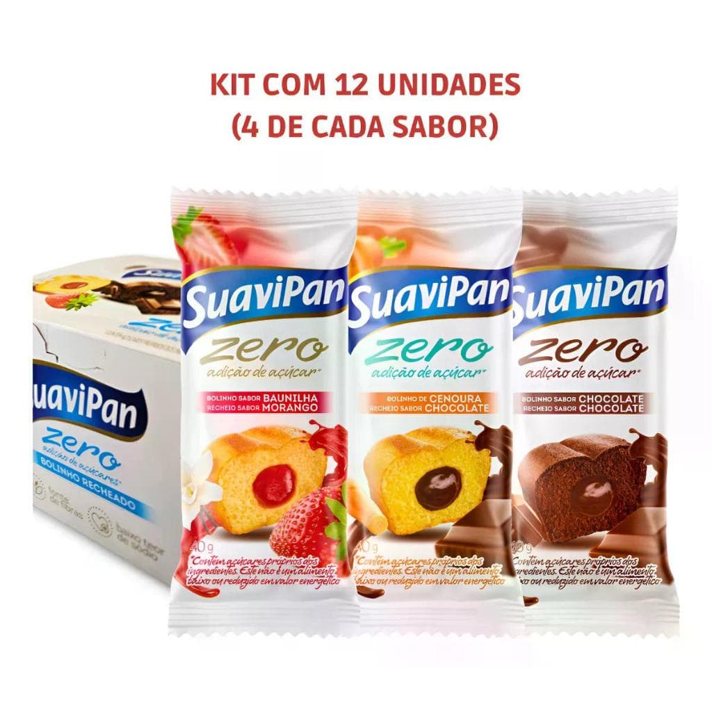 Display De 12 Bolinhos Misto 3 Sabores Zero Açúcar Suavipan
