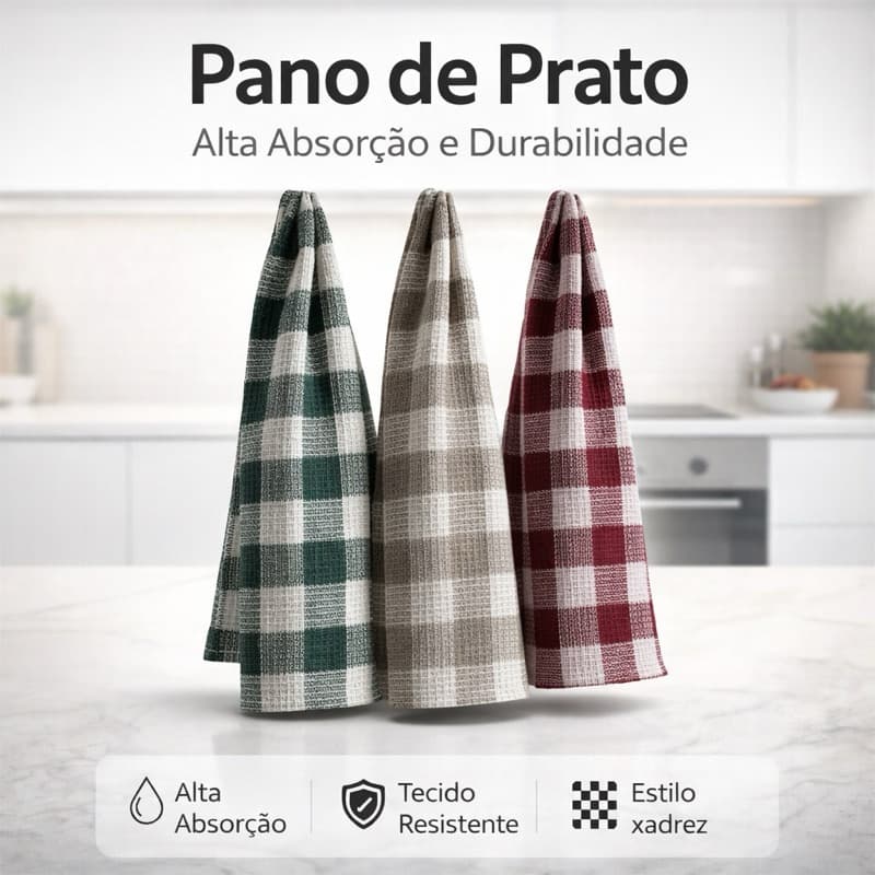 Kit 6 Panos de Prato/Copa Louça Algodão Xadrez Farmhouse Cozinha Rustico - 45cm x 71cm Alta Absorção