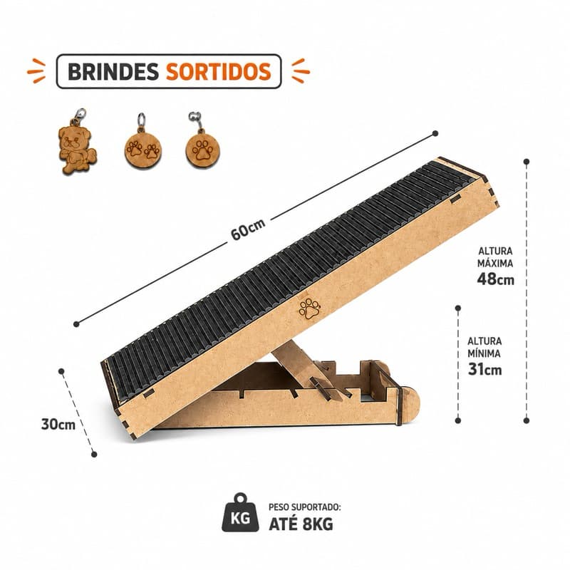 Rampa Para Cachorros Antiderrapante Madeira Resistente Com Regulagem de Altura