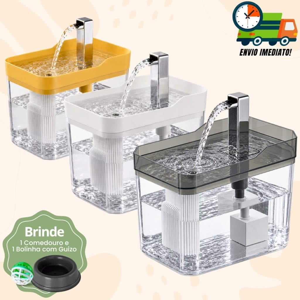 Fonte Para Gatos Automática Bebedouro Purificador de Água Bivolt Com Filtro + Comedouro Promoção