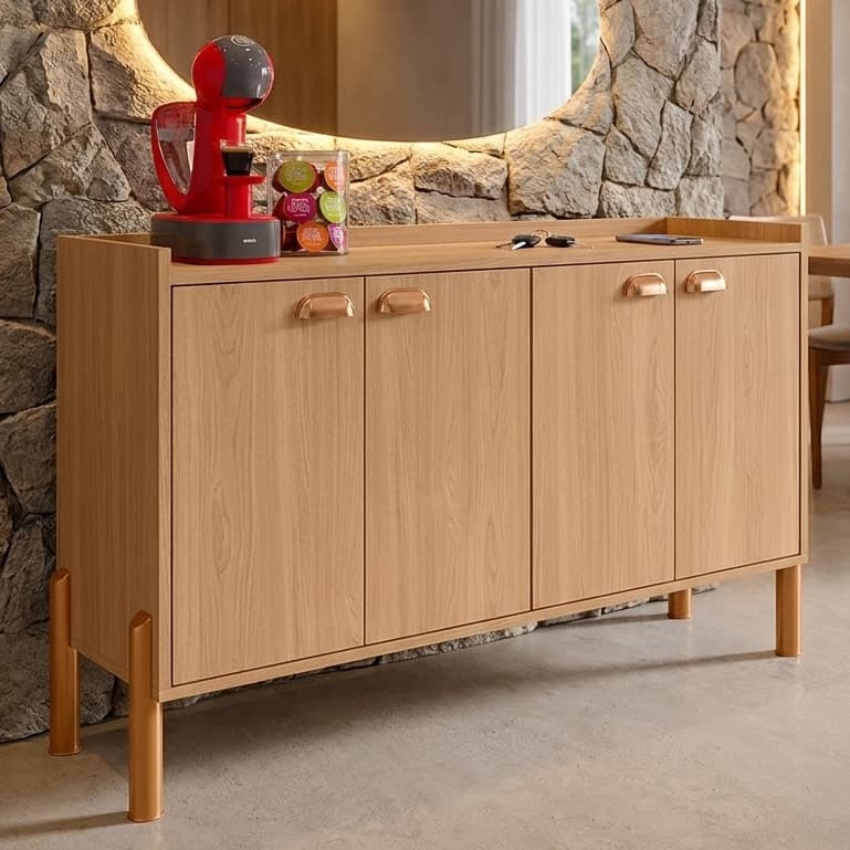 Buffet 4 Portas Aparador com  Prateleiras Interna e Puxadores Concha Chicago - Moveis Vitoria