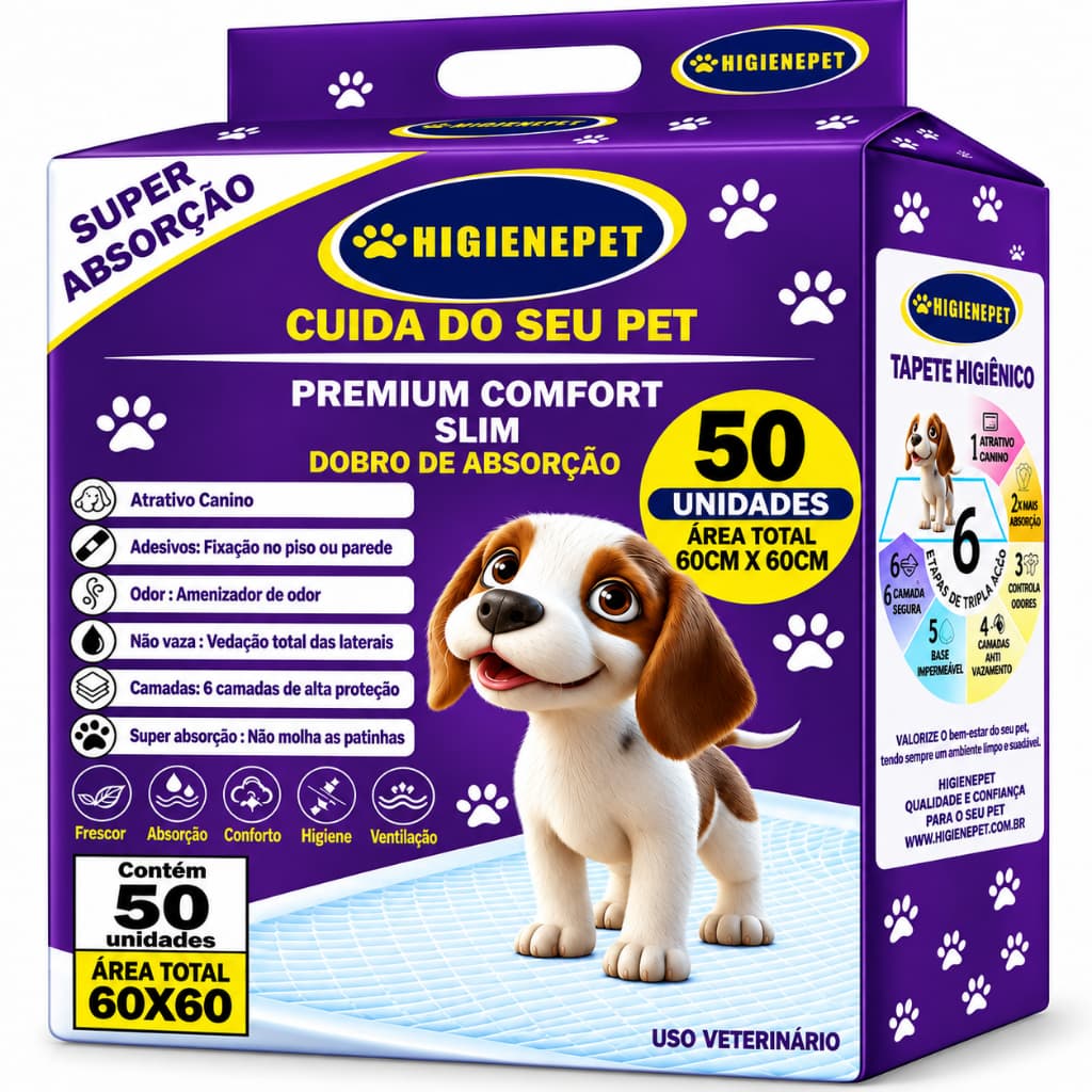 Tapete Higiênico Cães 60x60 50 Unidades Premium Higienepet