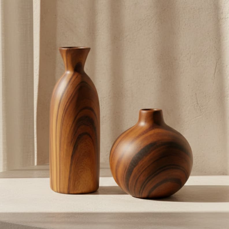Vaso Decorativo em Cerâmica Estilo Madeira Marrom Decoração