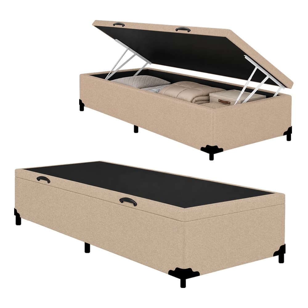 Cama Box Baú Solteiro Suede SerenePrime Bege 88x188x44