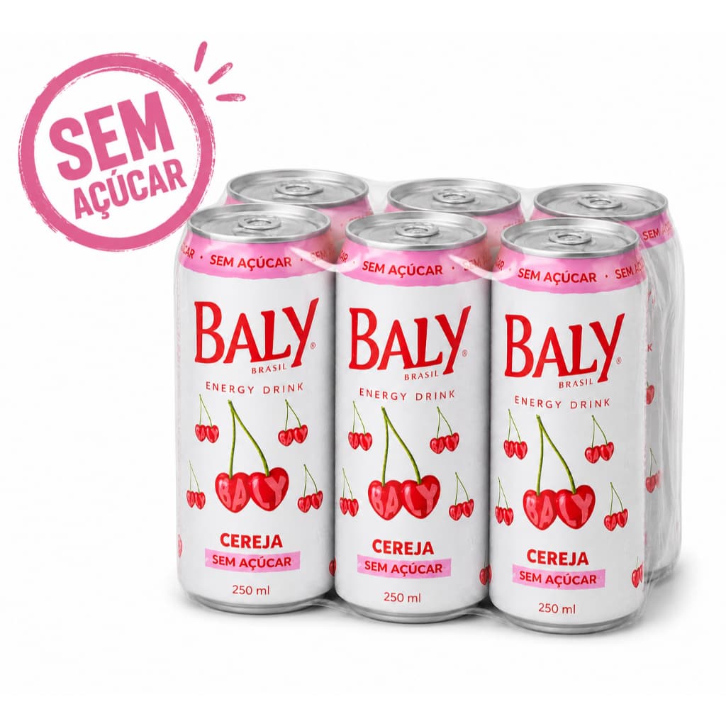 Baly Sem Açucar Cereja 250ml Pack com 6 Latas de Energético