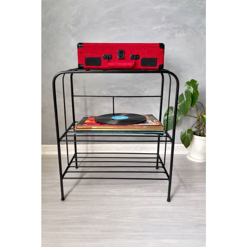 Estante Discos Lps Vinil Vitrola Preto Ferreira Metal