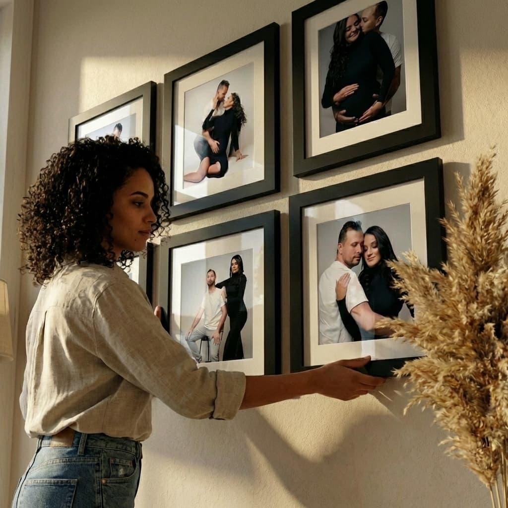 Kit 6 Porta Retratos 23x23 com Vidro Acrílico Molduras Decorativas Quadros para Sala com Paspatur