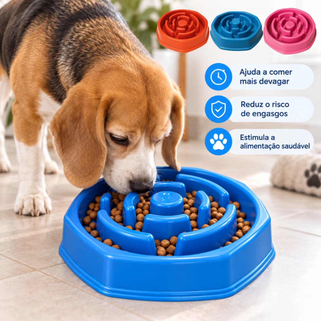 Comedouro Lento Educador Interativo 27cm x 27cm de Plástico Grande para Cães Cachorro Várias Cores