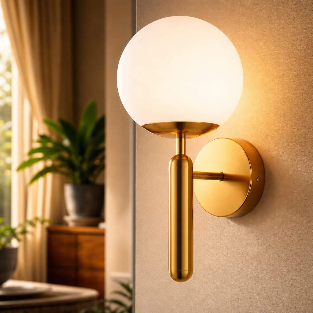 Arandela de Parede Globo Leitoso Jabuticaba Bola Luna Dourado C/ Led Incluso