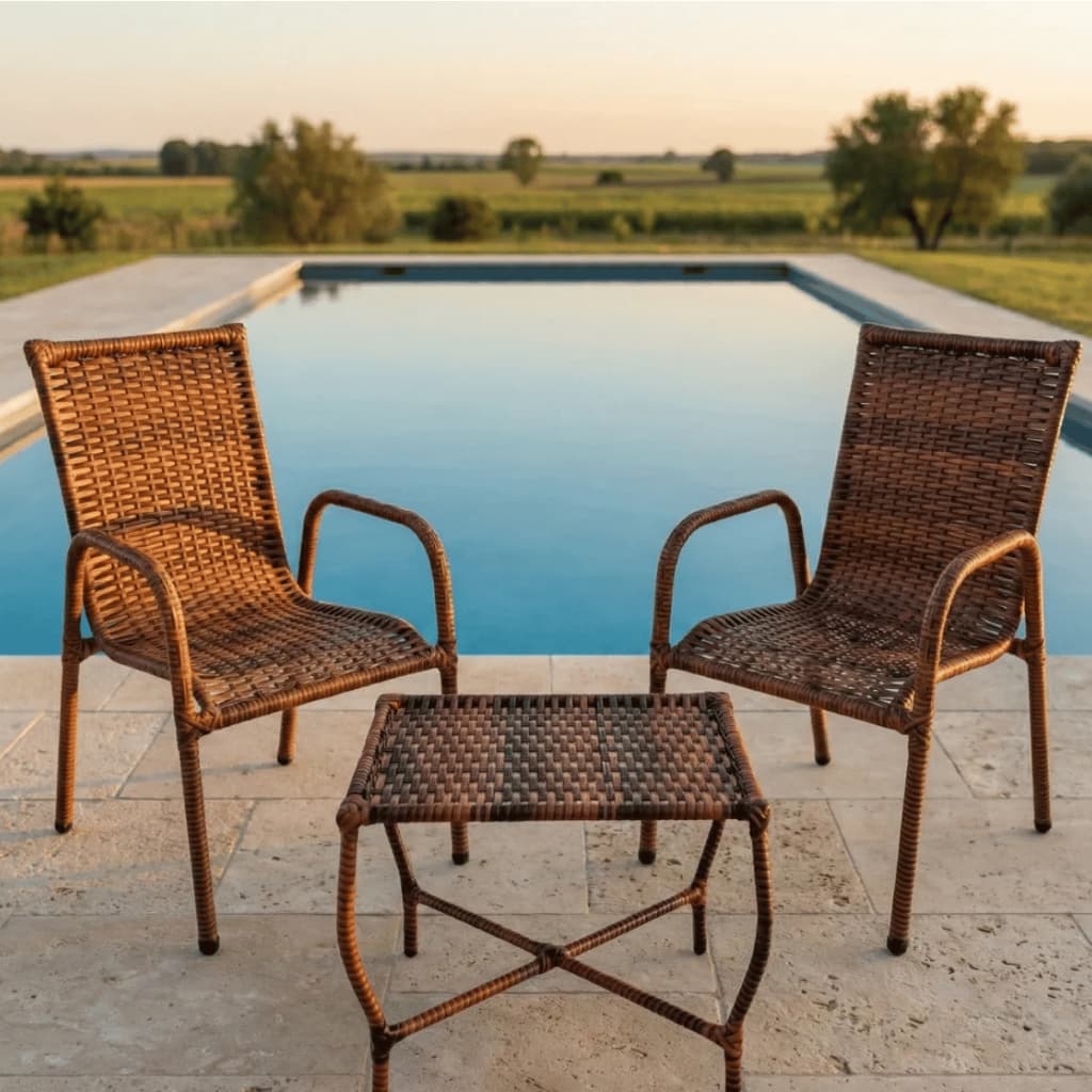 Conjunto Kit 2 Cadeiras Junco + Mesinha Fibra Sintética Jardim Varanda Área Externa Piscina