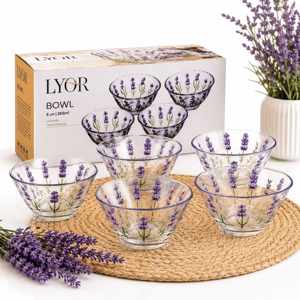 Jogo 6 Bowls de Vidro Lyor Lavanda 325ml para Sobremesa e Frutas
