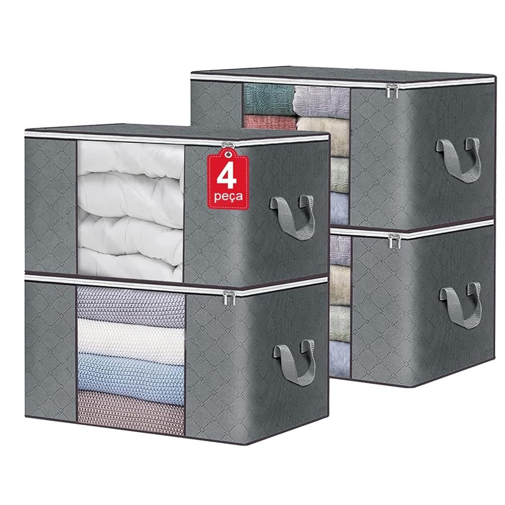 Kit 4 Caixa Saco Organizador Grande Edredom Cobertor Casaco Guarda Roupa Ecológico Anti-Poeira Umidade Insetos Multiuso