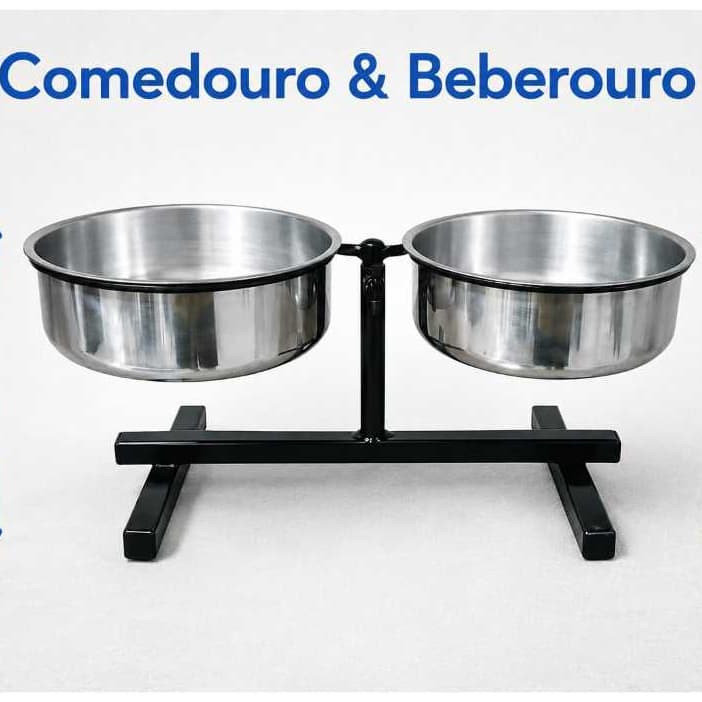 Bebedouro ou Comedouro Pet  Duplo com Regulagem de Altura Para Cachorros e Gatos