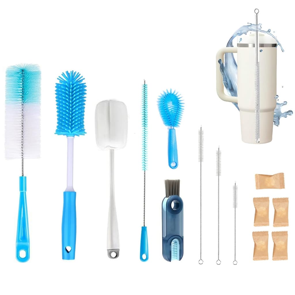 Kit Conjunto De 9 Escovas De Limpeza Multiuso Com Cabo Longo, Escova De Canudo, Escova De Limpeza De Copos
