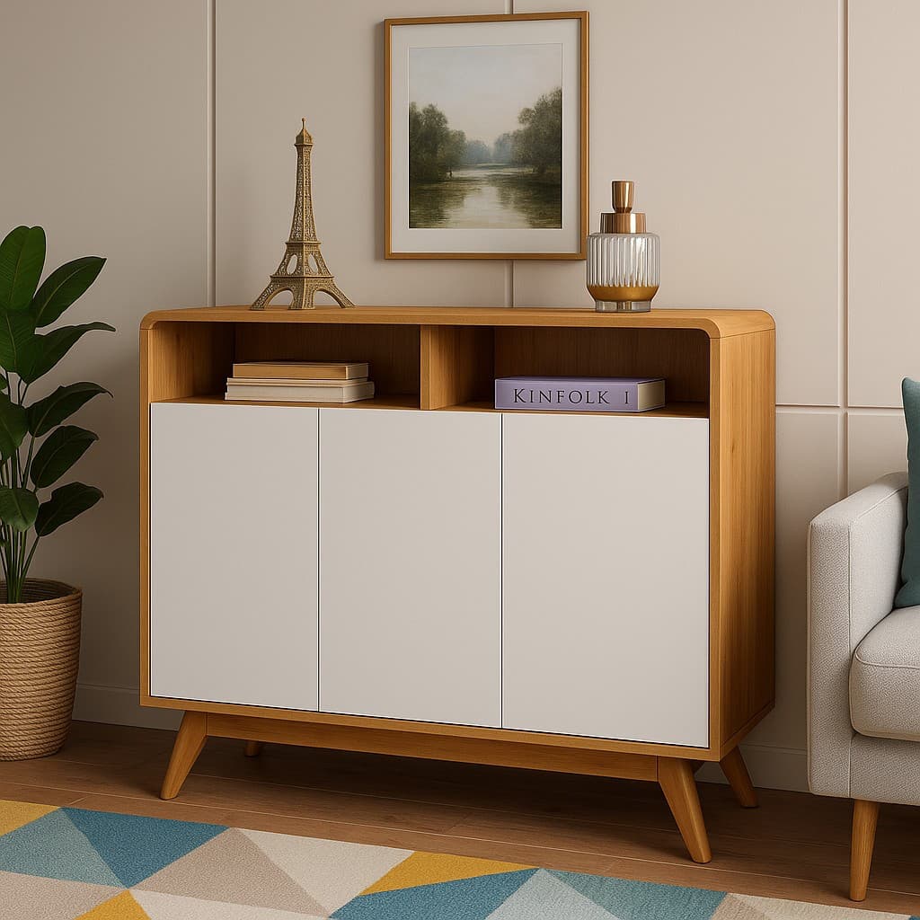 Aparador Buffet Eccos Homme 2 ou 3 Portas Retrô Classico - Cor Nature - Nature/Off White