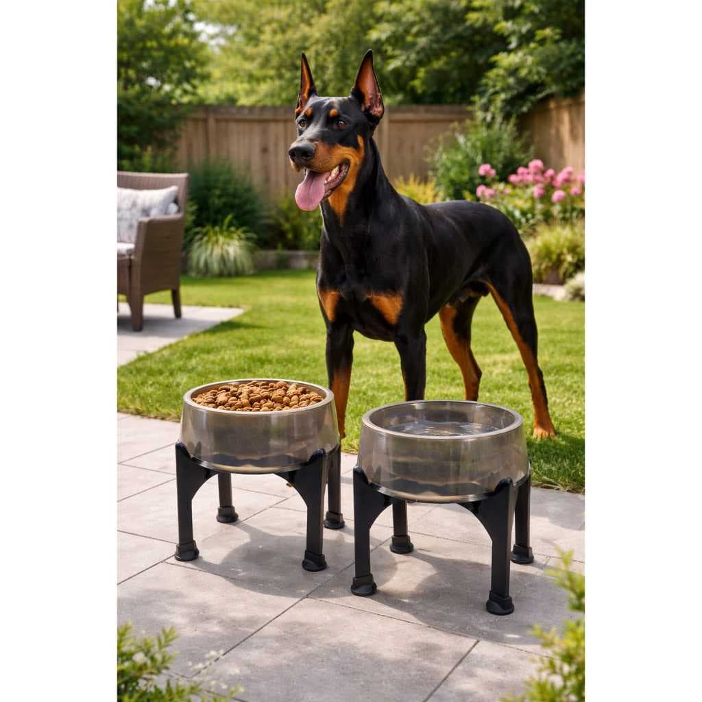 Comedouro Elevado Alto 1,5L 27,5cm Para Cães Grandes Anti-Formiga Postura Correta Cor Fumê