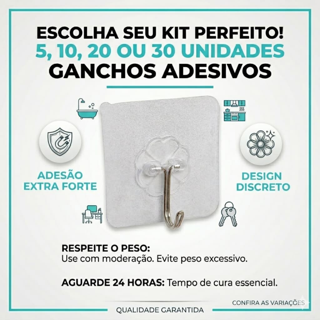 Kit Ganchos Adesivo Autocolante Multiuso Doméstico Cozinha Banheiro Organização Casa Quarto Suporte Forte Parede 10 2030