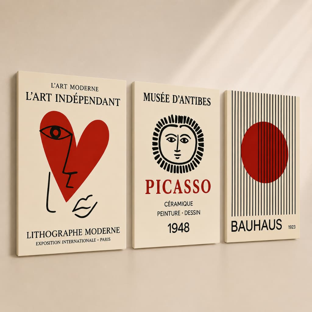 Kit 3 Quadros Decorativos MDF Abstrato Retrô Minimalista Bauhaus Picasso Sala Quarto Escritório