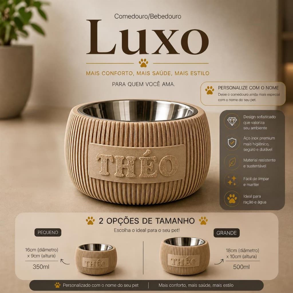 Comedouro ou Bebedouro Pet com Nome Personalizado | Bowl Tigela Inox Ração Água para Cães e Gatos