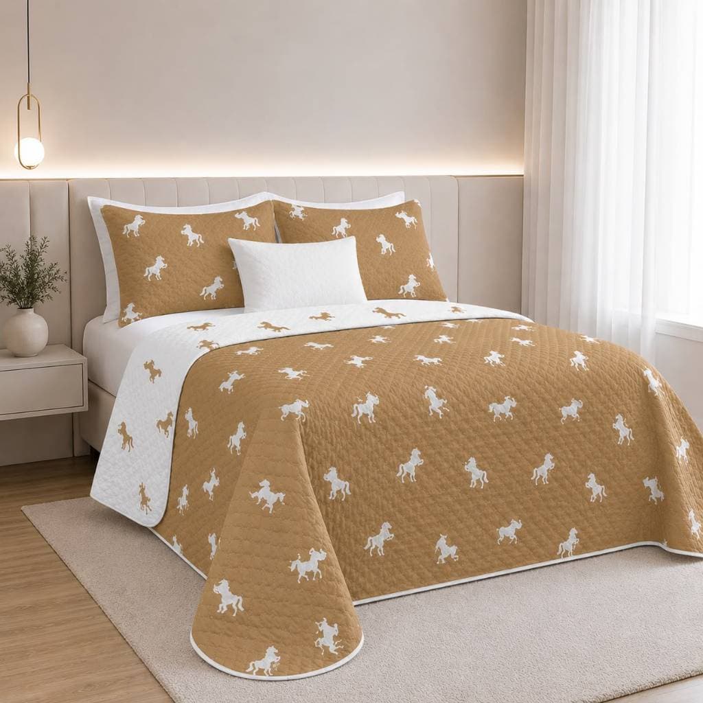 Kit Colcha Cobre Leito Dupla Face Solteiro Queen King Super king – Tema Vaquejada Cavalo Sertanejo Fazenda Sitio Country