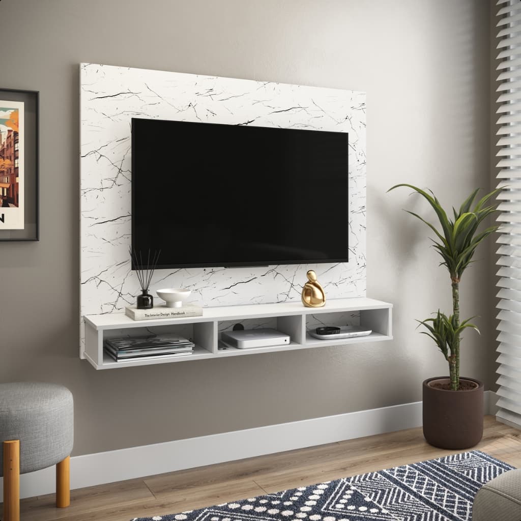 Painel Tv 50 Polegadas Nicho Inferior com Divisória Decoração Slim Quarto Sala Estar Organizador