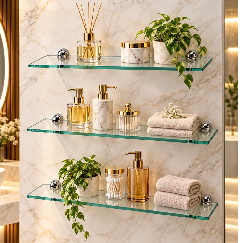 Kit 3 Prateleira de Reto Vidro Porta Shampoo Organizador Objetos Para Banheiro Cozinha e Lavanderia