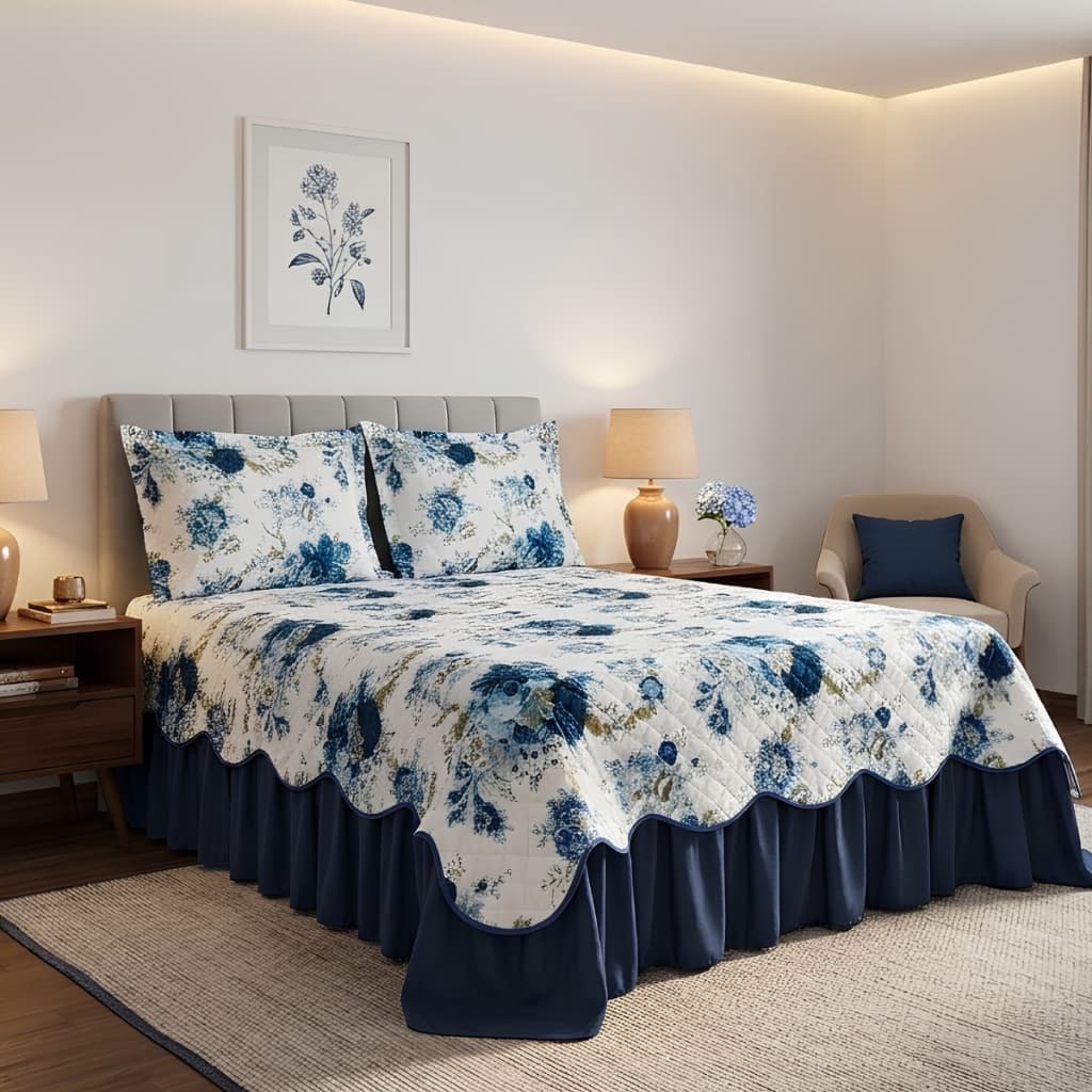 Cobre Leito Casal Queen Acolchoada Floral Com Babado Boutique Romântica Micropercal 400 Fios