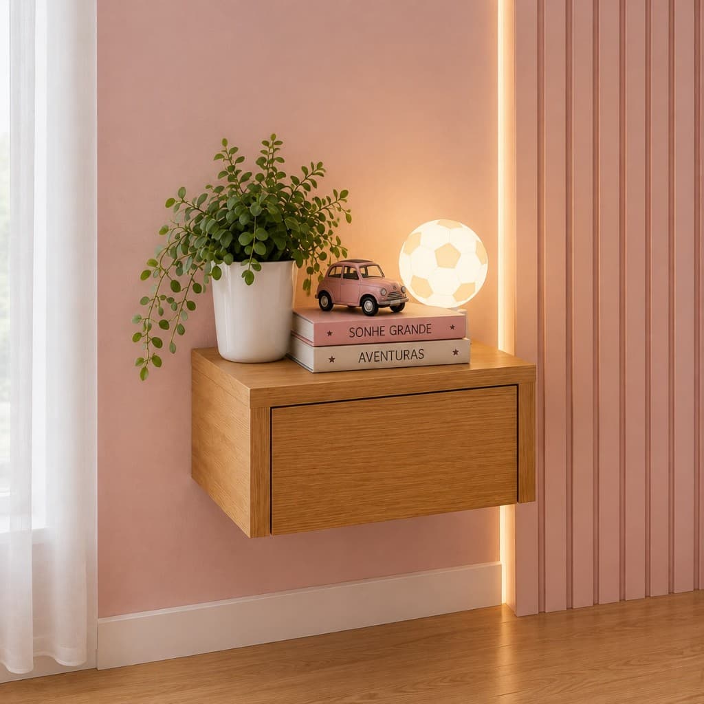 Mesa Cabeceira Mdp 15mm Com Gaveta L30 Flutuante Moderna Freijo