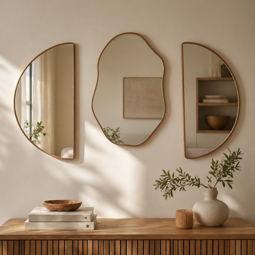Kit Combo Espelhos Decorativos Com Moldura Em Couro Premium Reforçado - Sala Quarto Hall Banheiro