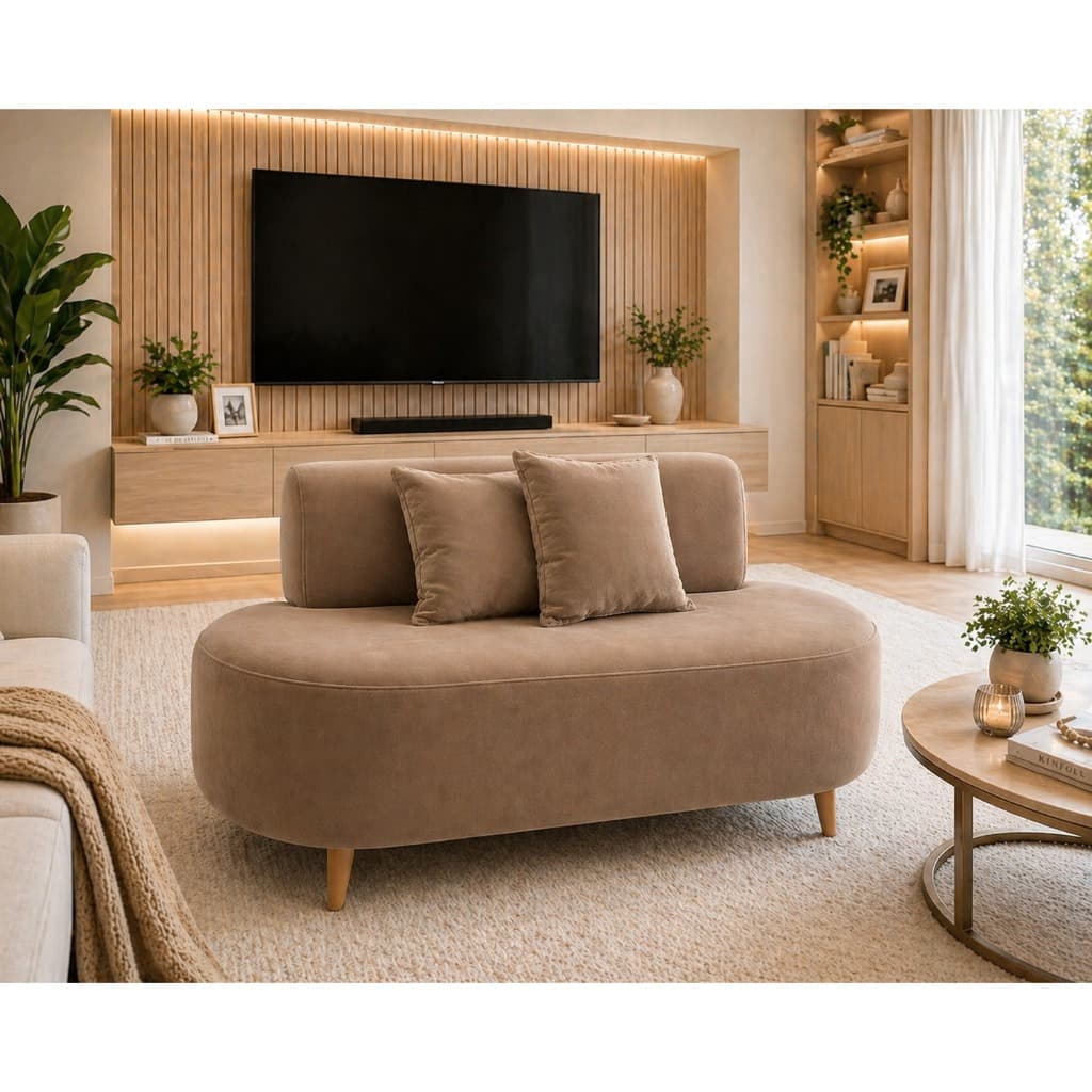 Sofa Namoradeira  Feijão Organico Tecido Veludo Para Sala Televisão Visammer