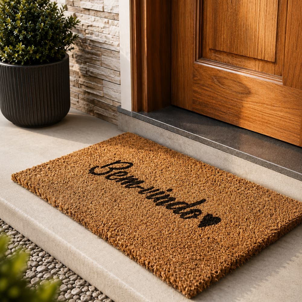 Tapete Capacho Fibra de Coco Kapazi Bem Vindo Amor Home Linea 33x60 Antiderrapante Porta Entrada Casa Hall