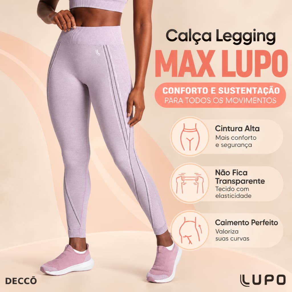 Calça Leg Legging Max Lupo Sport Tecnologia Sem Costura Seamless Dry para Treino de Alto Rendimento