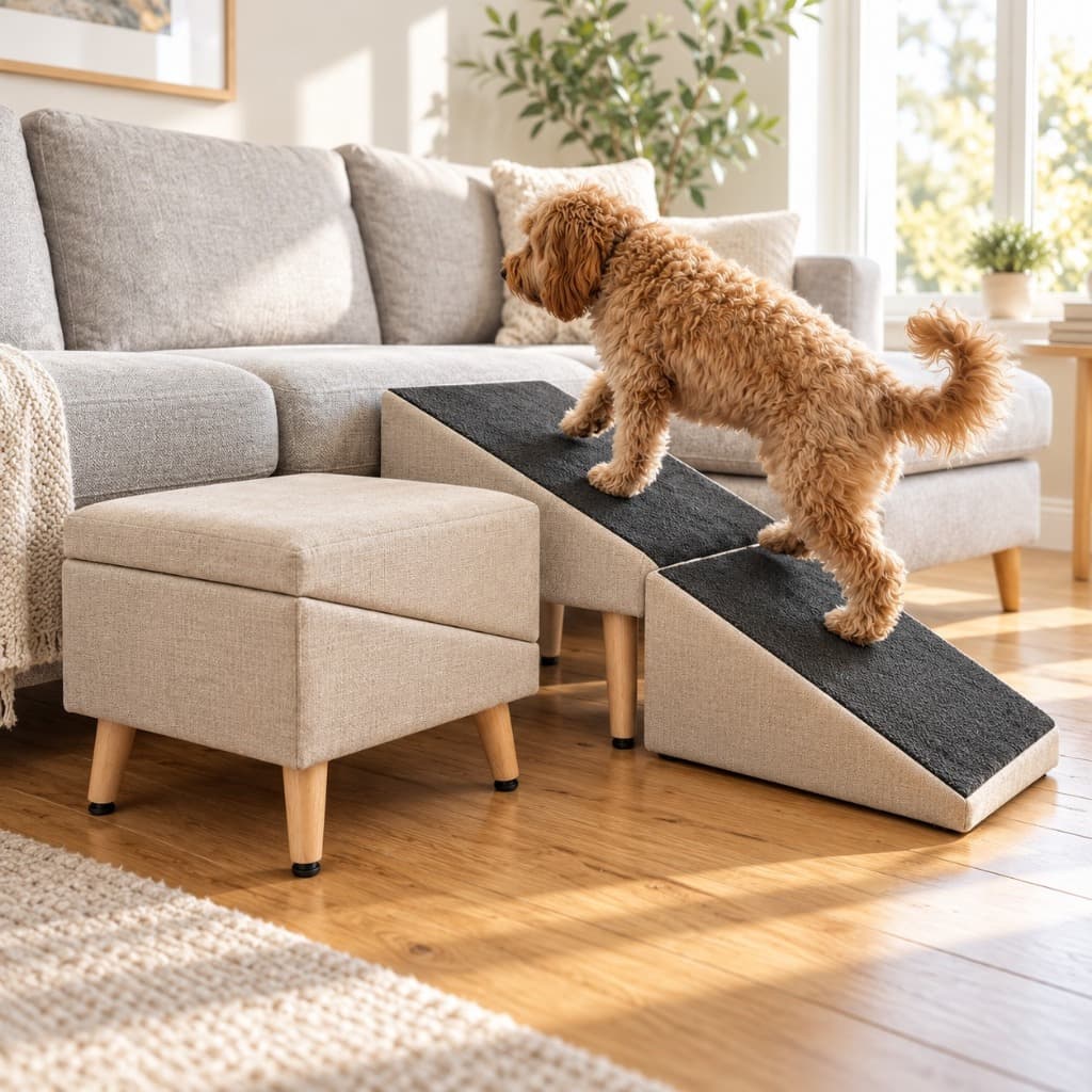 Pufe Rampa Pet 2 em 1 para Cachorro e Gato – Ajuda seu Pet a Subir no Sofá com Conforto e Segurança