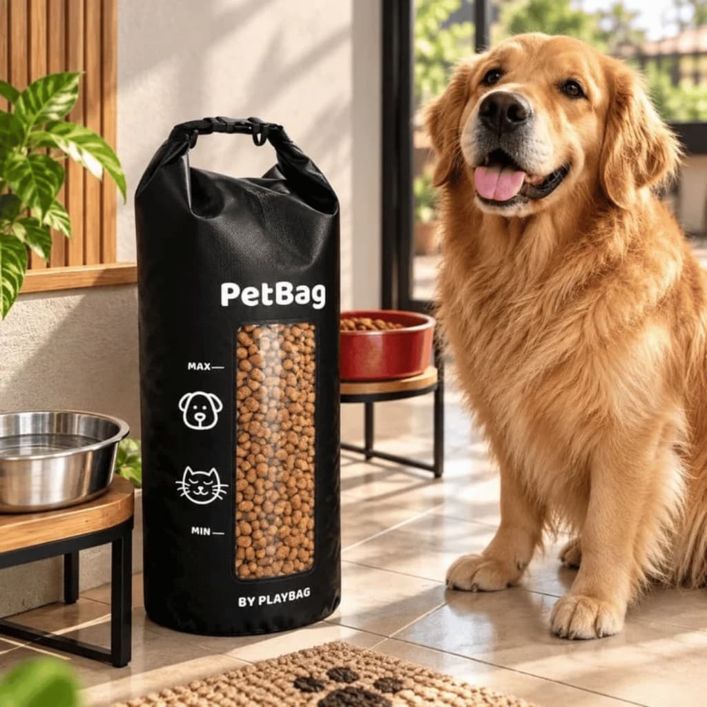 Porta Ração Bolsa 3 até 13kg Impermeável Organizadora Vedação Total Cães e Gatos