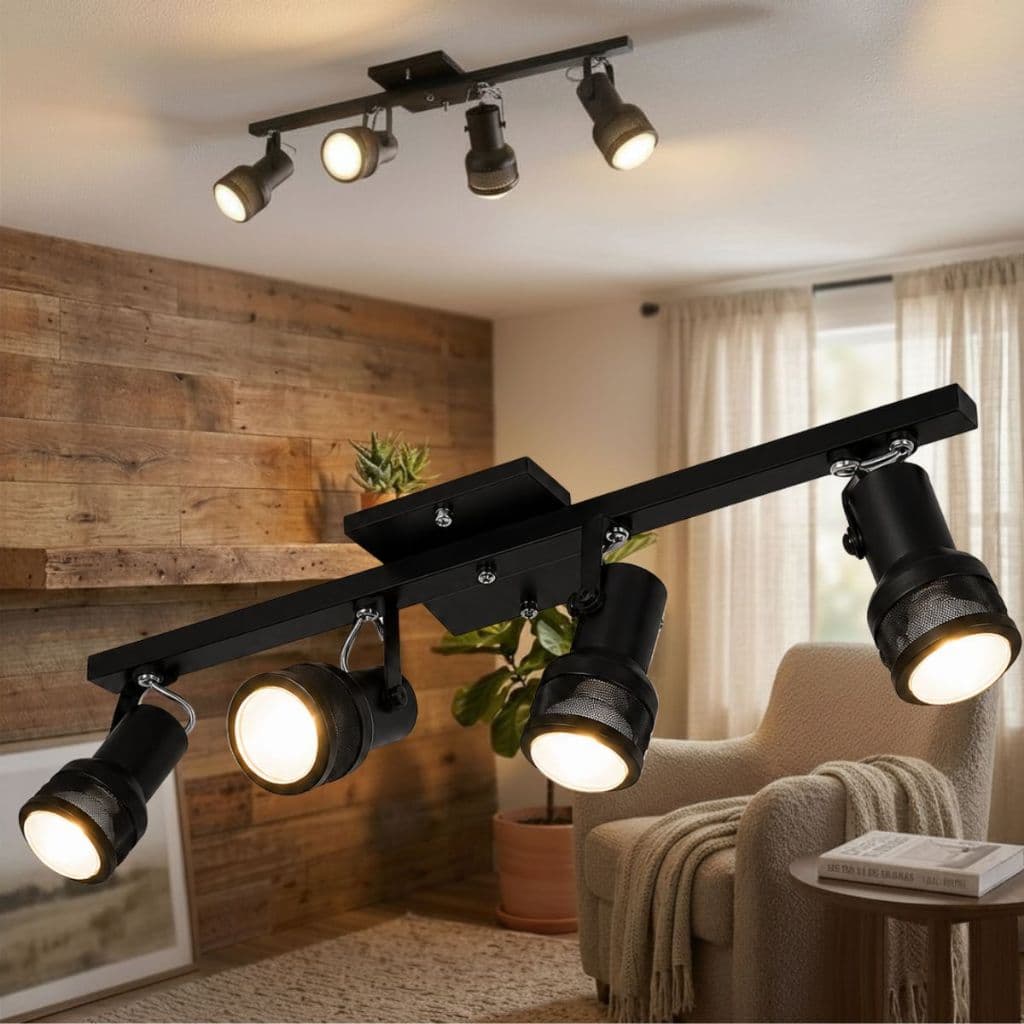 Luminária De Teto Spot Trilho Sobrepor Alumínio Direcionavel Industrial 4 Lâmpadas 110/220 Volts