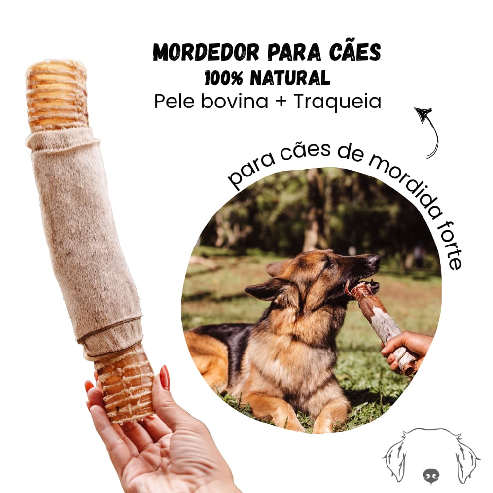 Traquele Pele Bovina e Traqueia Mordedor Natural para Cães 1 unid - Luv
