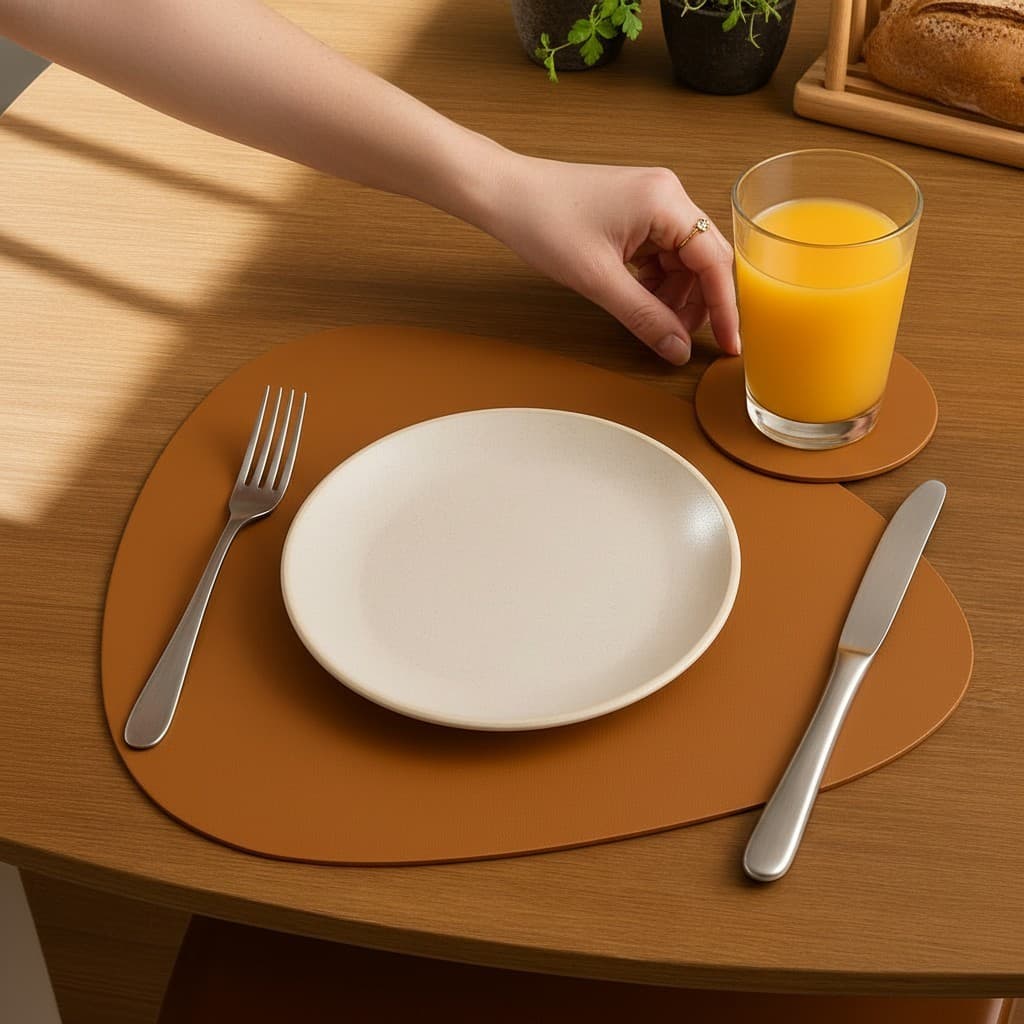 Kit Jogo Americano de mesa de jantar couro 30x40cm + porta copo 2 4 6 8 10 kits