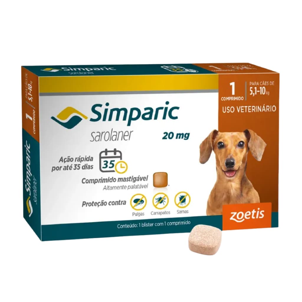 Simparic Antipulgas E Carrapatos Cães 5,1 a 10 Kg Caixa 1 Comprimido ORIGINAL VENC DEZ.26
