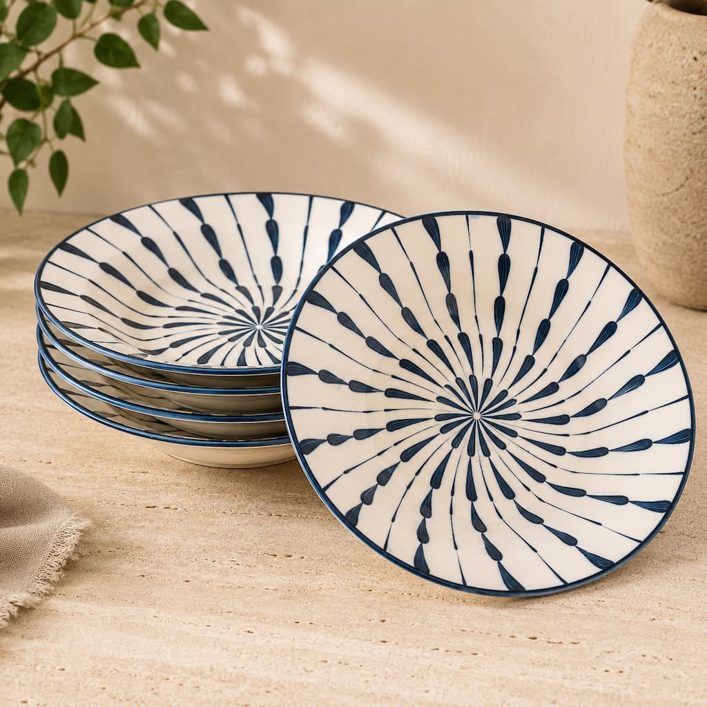 Jogo 6 Pratos Fundos Aurora Azul 22,5 cm em Cerâmica estampado