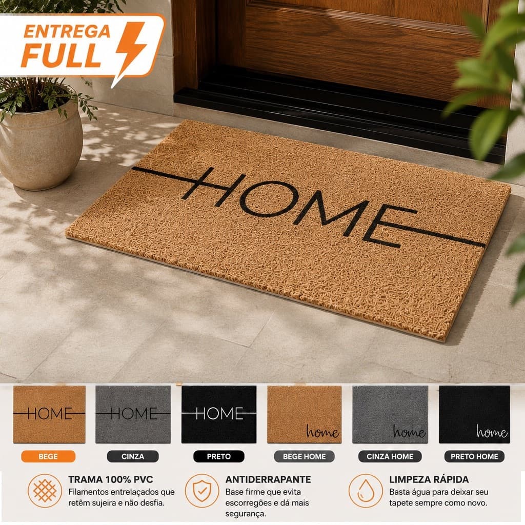 Tapete de Entrada Capacho Porta Casa Vinil Apartamento Home 40x60cm Antiderrapante Decorativo