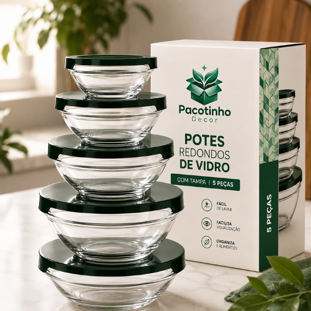 Conjunto Tigela Vidro Bowl Marmita Tampa 5 Peças Herméticos